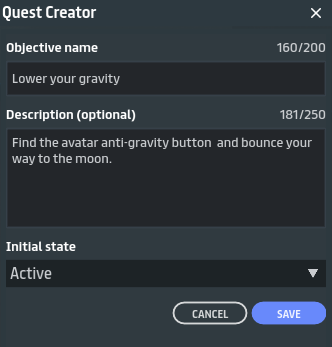 Quest definition information screenshot