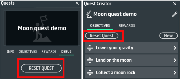Player quest reset button